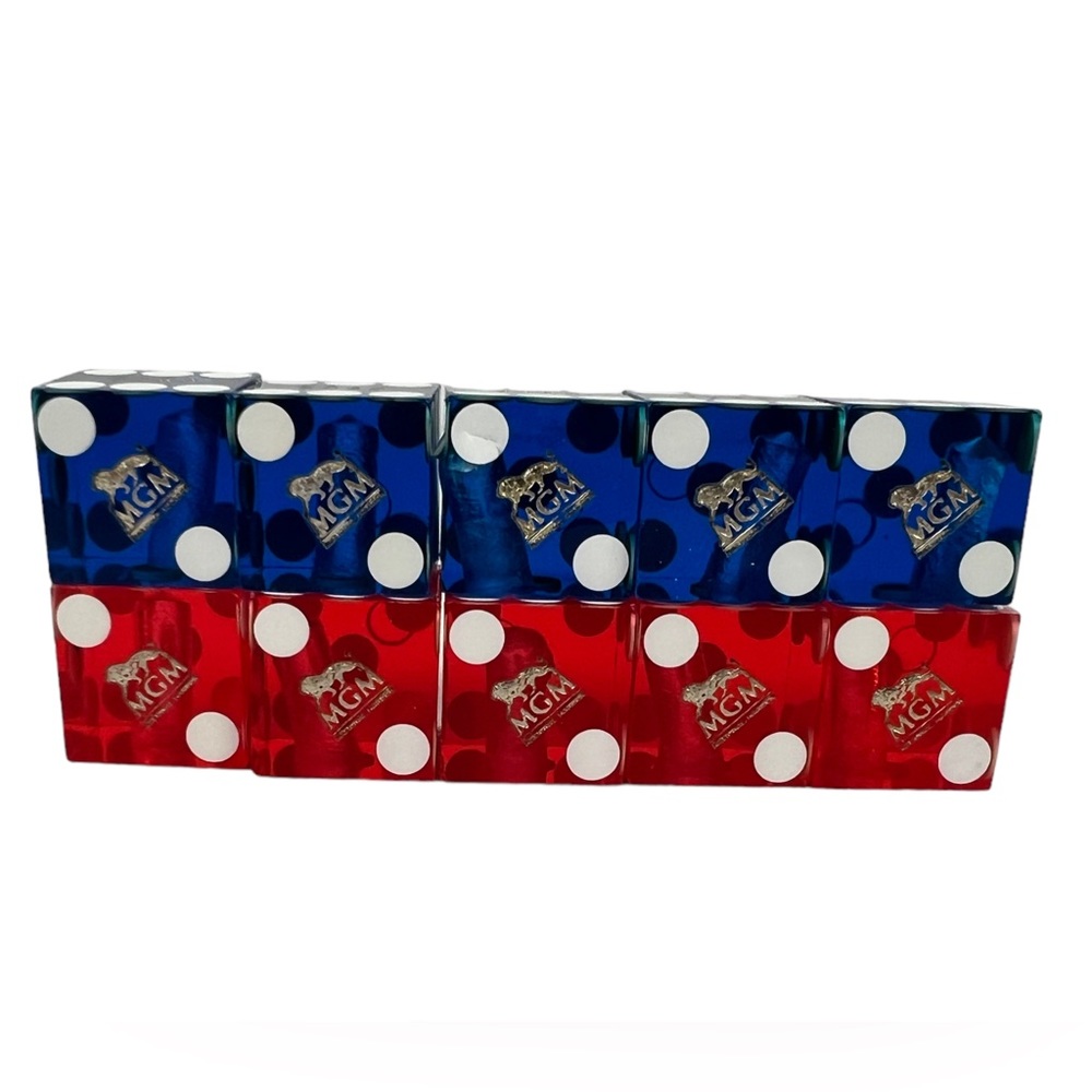 MGM Casino Dice Lot Of 10 Red Blue Cancelled Drilled Translucent Number Vintage